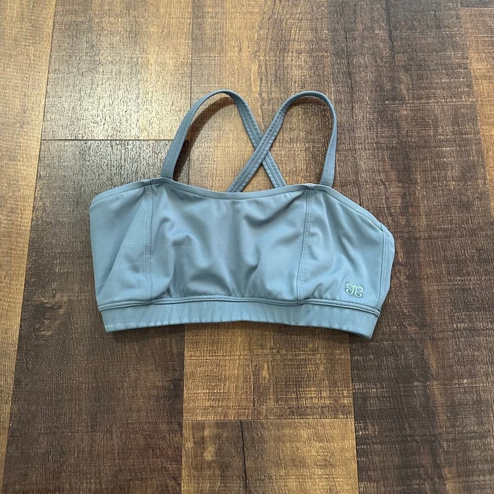 Albion Fit Women’s Blue Gray Crisscross Back Bikini Top Size Small Swim Top
